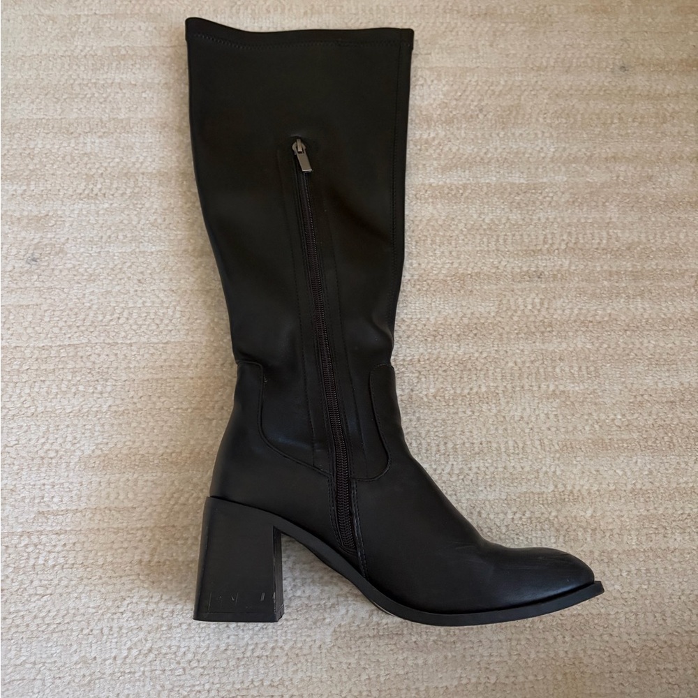 Black Knee-High Block Heel Boots